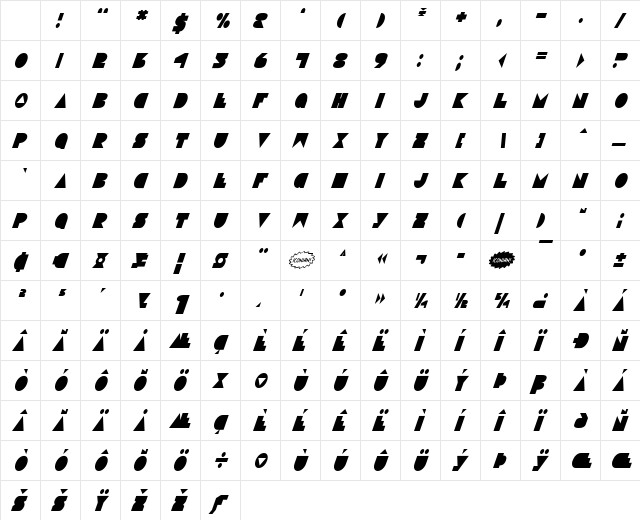 Disco Deck Condensed Italic Character Map Disco Deck Condensed Italic Character Map
