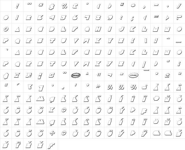 Disco Deck Shadow Italic Character Map