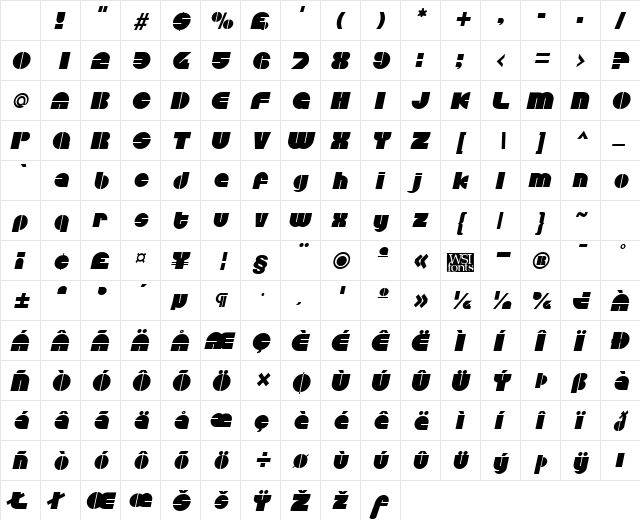 Discotheque Italic Character Map
