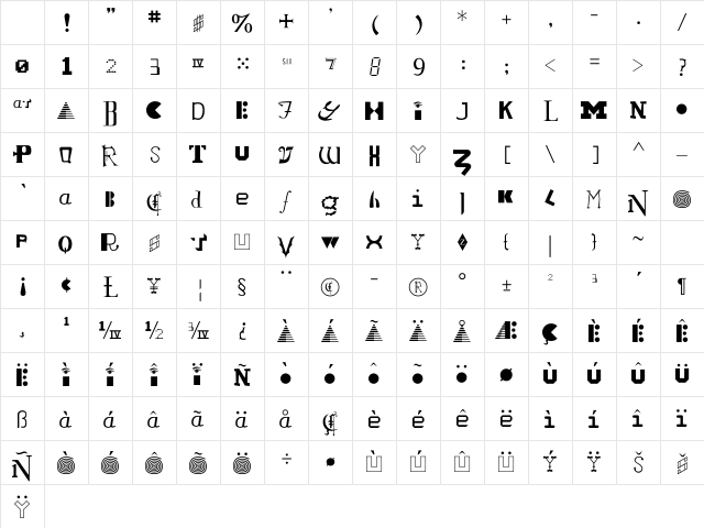 Times New Roman Regular Character Map