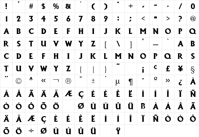 Alexander Black Regular Character Map