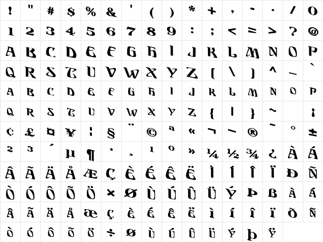 DisPlacedFont Bold Character Map DisPlacedFont Bold Character Map