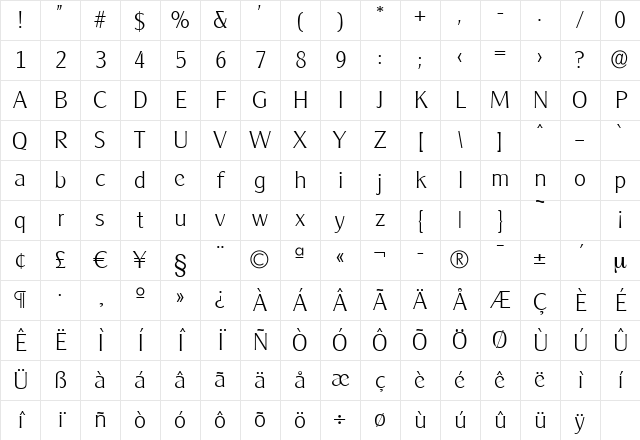 AlexanderBecker-ExtraLight Regular Character Map