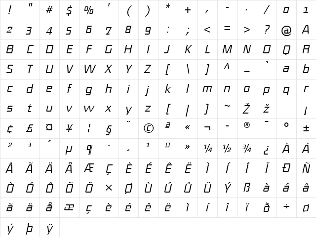 District-LightItalic Regular Character Map