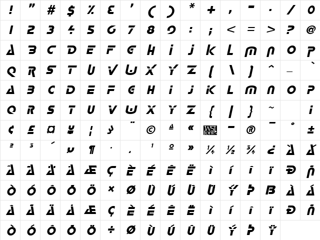 Logash Italic Character Map