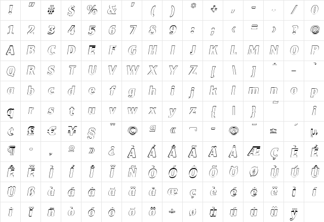 AlexanderBeckerOutline-ExBold Italic Character Map