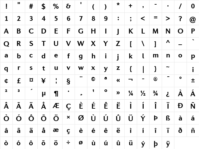 Diverda Sans Com Bold Character Map