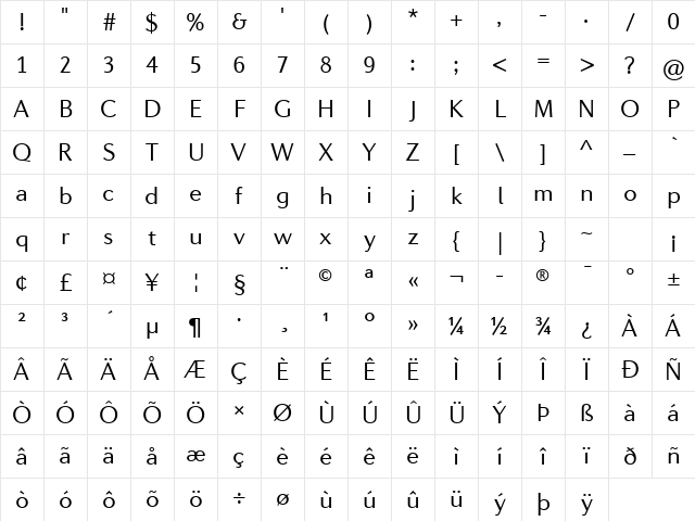 Diverda Sans Com Light Character Map
