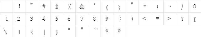 Diwani Simple Outline 2 Regular Character Map Diwani Simple Outline 2 Regular Character Map