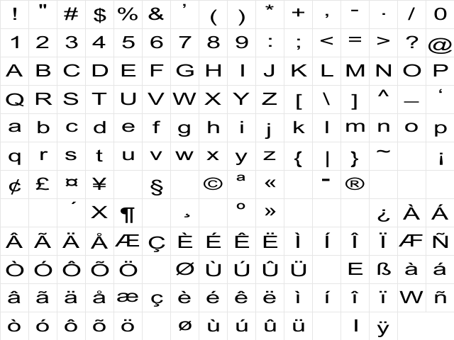 Dixon Ex Regular Character Map
