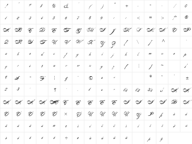 Alexandra Script Normal Regular Character Map
