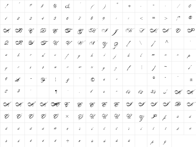Alexandra Script Regular Character Map