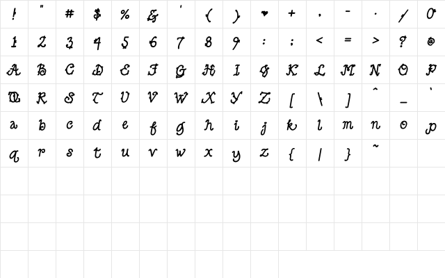 DJ Script Bold Regular Character Map DJ Script Bold Regular Character Map