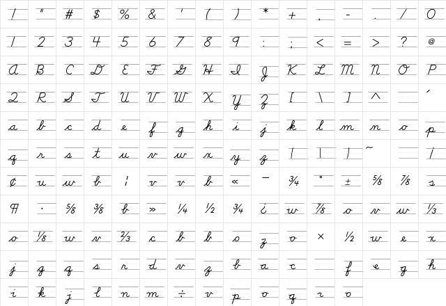 DN Cursive Arrows Rules Regular Character Map