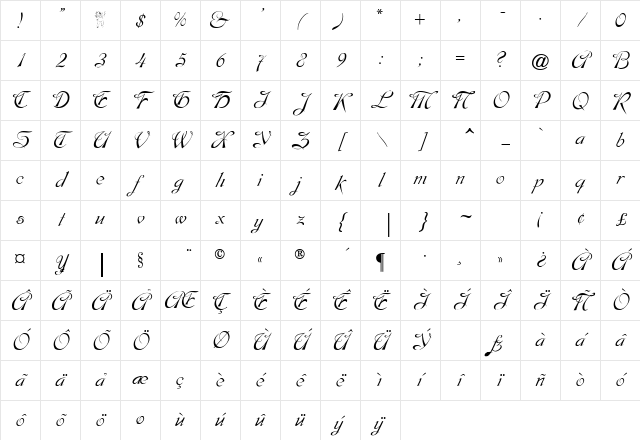 Dobkin Script Regular Character Map