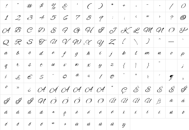 AlexBrush Regular Character Map