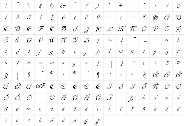 Dobkin Script Regular Character Map