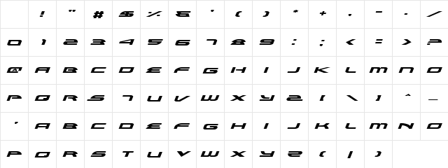 Alexis Expanded Italic Expanded Italic Character Map