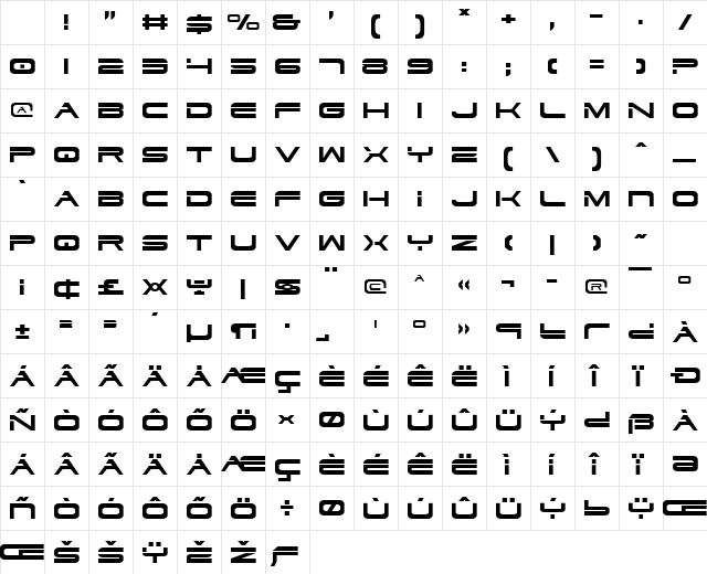 Dodger Regular Character Map