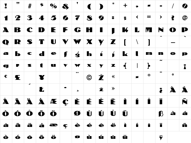 Dolmen Regular Character Map