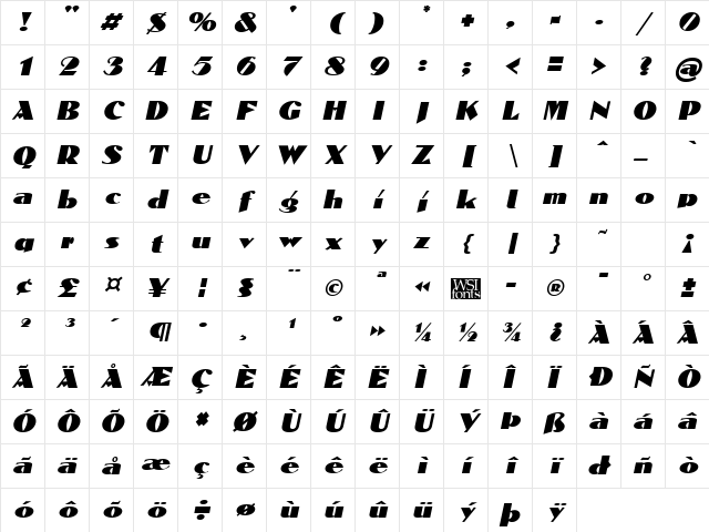 Domaign Italic Character Map