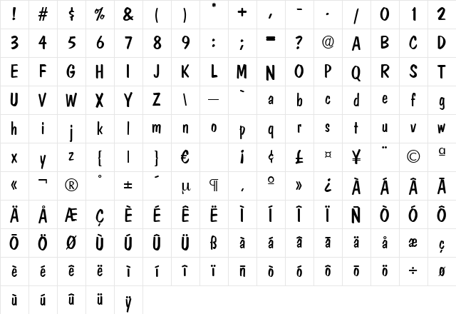 DomCasual Regular Character Map