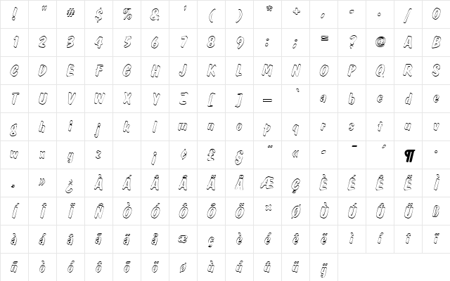 DomCasualDBolItaOu1 Regular Character Map