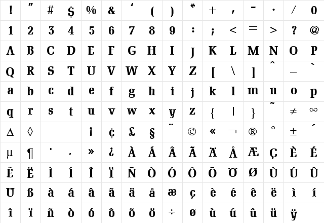 Domenica Bold Character Map