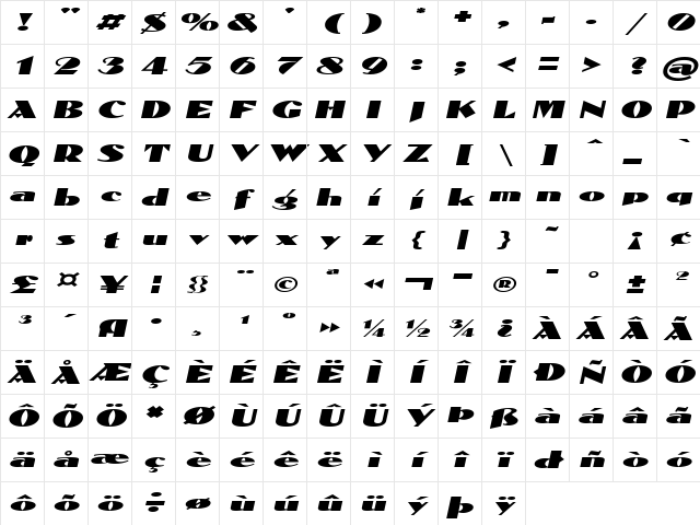 DomenicExtended Oblique Character Map DomenicExtended Oblique Character Map