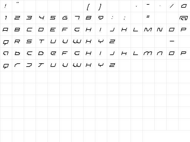Dominator ThinItalic Character Map