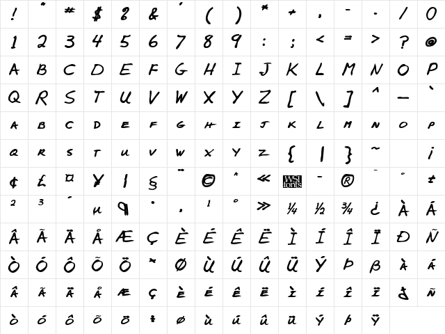 AlexsHand Bold Character Map