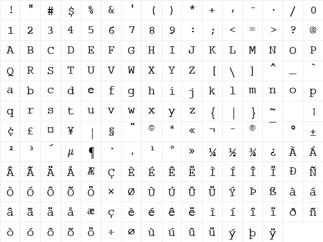 Dark Courier Regular Character Map Dark Courier Regular Character Map