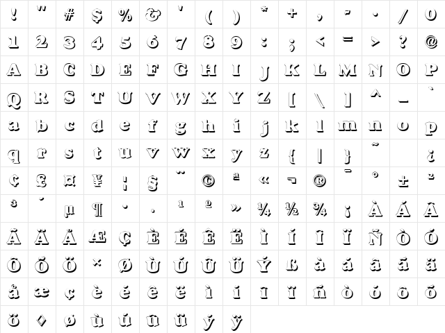 Dover Shadow Regular Character Map Dover Shadow Regular Character Map
