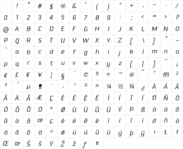 Downtempo Regular Character Map Downtempo Regular Character Map