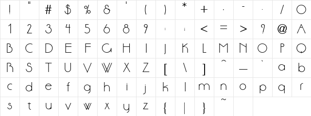 Downtown 1 Regular Character Map
