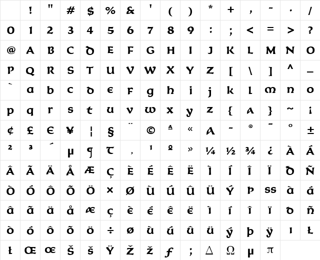Korigan ITC Light Bold Character Map