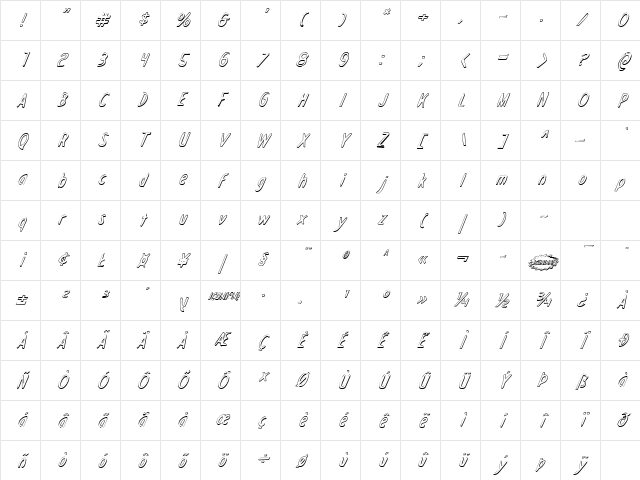 Drafting Table 3D Italic Italic Character Map