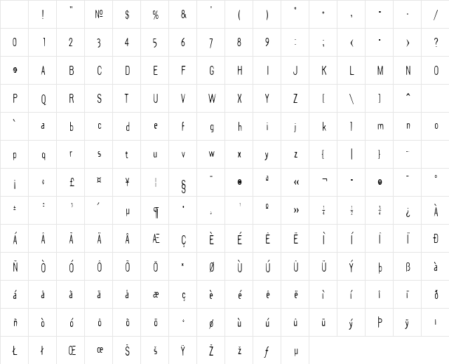 DraftPlateCondensed Regular Character Map