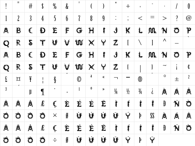 Dragonlair Regular Character Map
