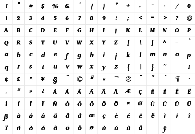 DragonLH Bold Italic Character Map