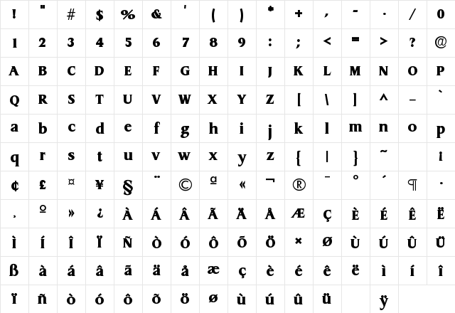 DragonLH Bold Character Map