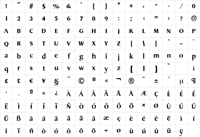 DragonSerial-Xbold Regular Character Map