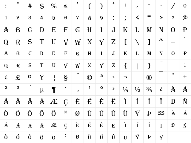 Algerian Becker Basic Caps Regular Character Map