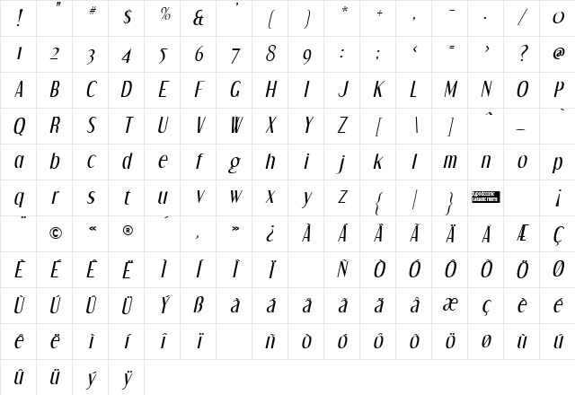 Dream Orphans Italic Character Map