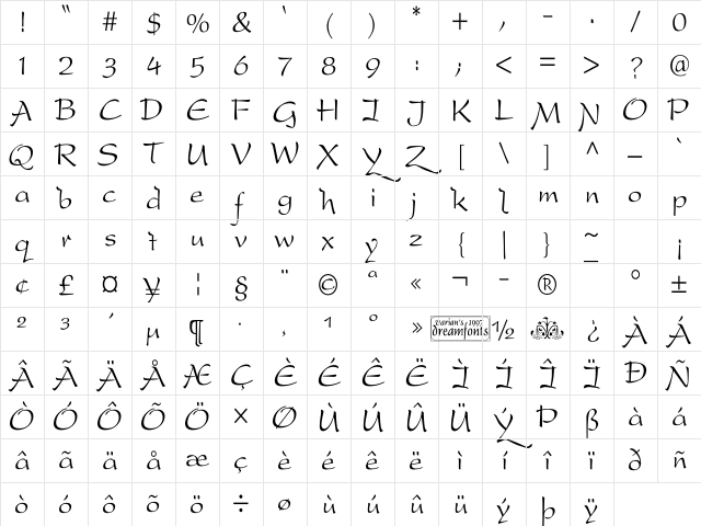 DreamerOne Regular Character Map DreamerOne Regular Character Map