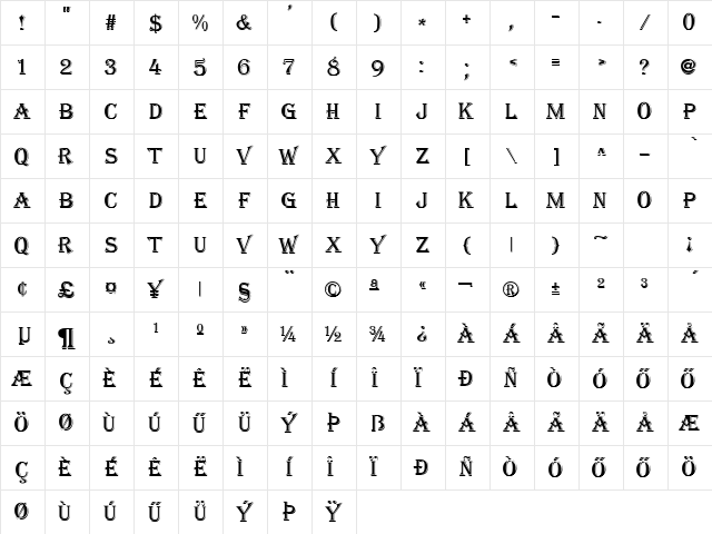 Algiers HU Plain Character Map