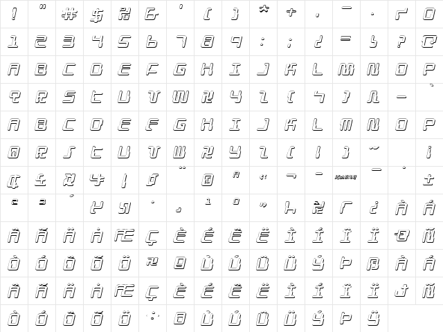 Droid Lover 3D Expanded Italic Expanded Italic Character Map