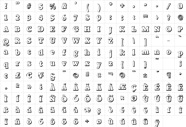 AliBeckerShadow-Black Regular Character Map