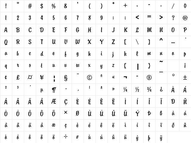 DTCBrodyM15 Regular Character Map DTCBrodyM15 Regular Character Map
