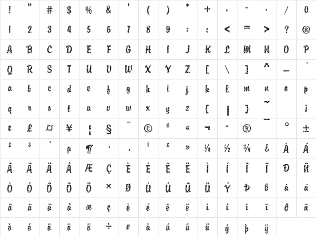 DTCBrodyM31 Regular Character Map